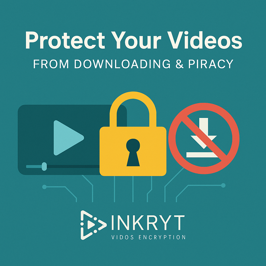 Video player with padlock and no-download icon symbolizing protection from piracy